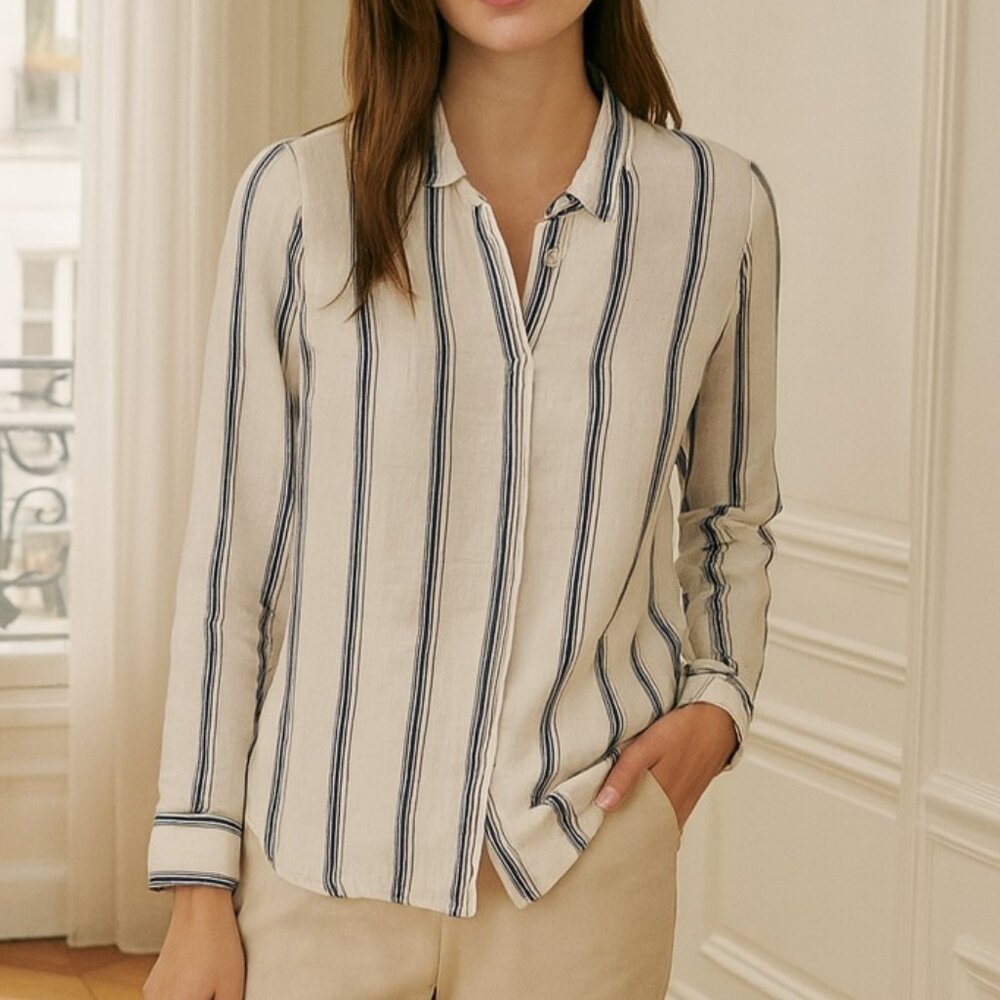 Reformation Blue & White Stripe Button Up Violet top Small